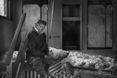 Tim Hill in the wool shed, Tiverton Farm, VIC