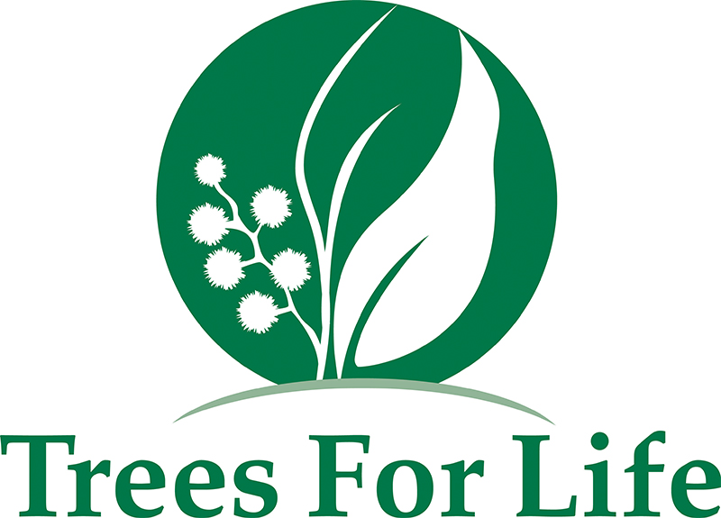 Feathermark funds managed, native tree planting with Trees For Life. (Trees For Life logo.)
